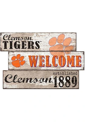 Clemson Tigers Welcome 3 Plank Sign - Orange