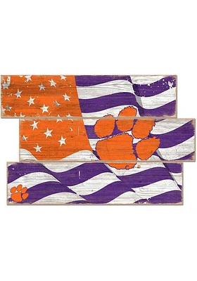 Clemson Tigers Flag 3 Plank Sign - Orange