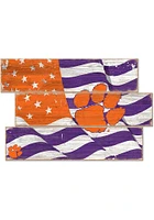 Clemson Tigers Flag 3 Plank Sign - Orange