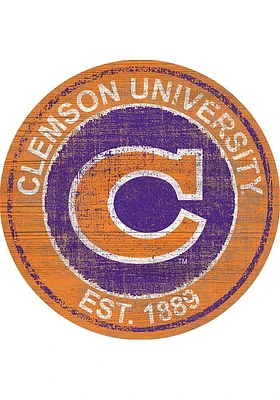 Clemson Tigers Round Heritage Logo Sign - Orange