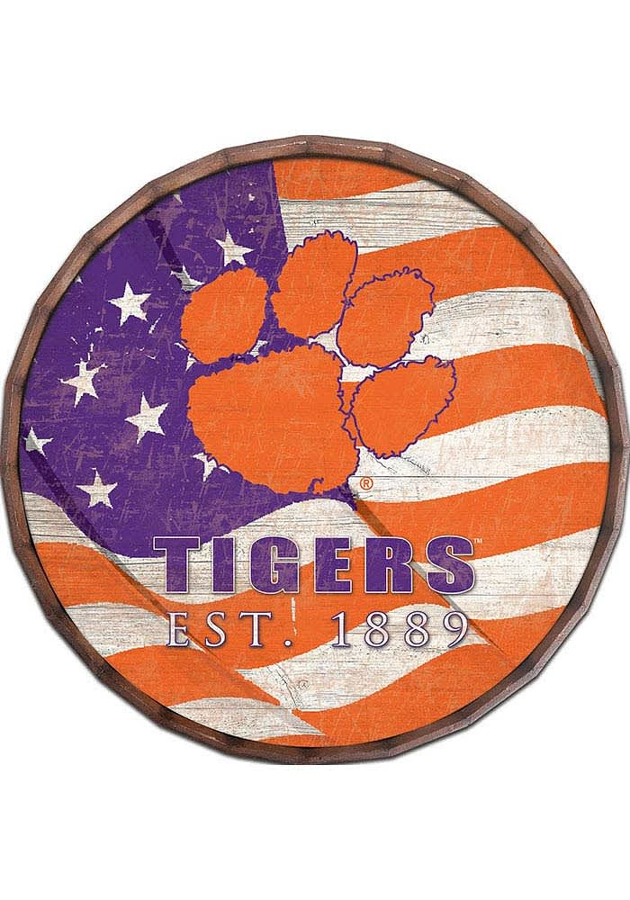 Clemson Tigers Flag 24 Inch Barrel Top Sign - Orange