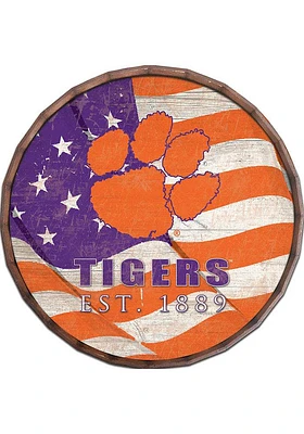 Clemson Tigers Flag 24 Inch Barrel Top Sign - Orange