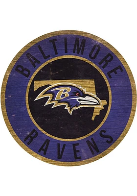 Baltimore Ravens 12 in Circle State Sign - Black