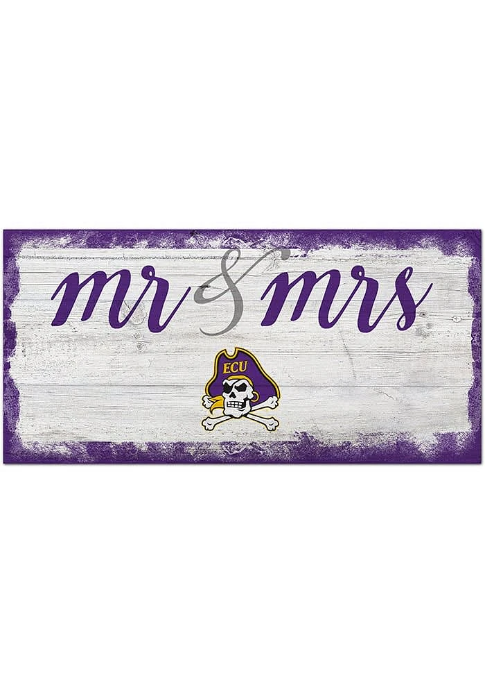 East Carolina Pirates Script Mr and Mrs Sign - Purple