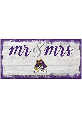 East Carolina Pirates Script Mr and Mrs Sign - Purple