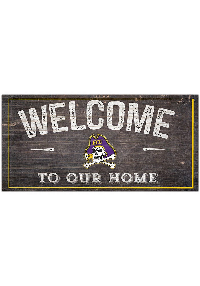 East Carolina Pirates Welcome Distressed Sign - Purple