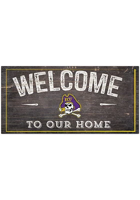 East Carolina Pirates Welcome Distressed Sign - Purple