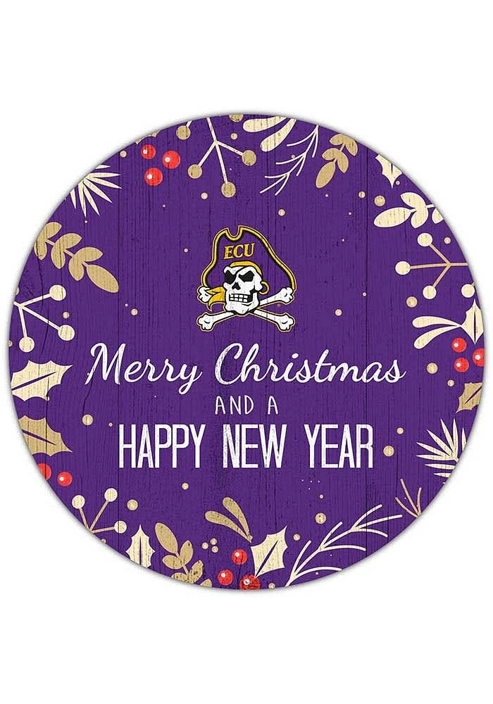 East Carolina Pirates Merry Christmas and New Year Circle Sign - Purple