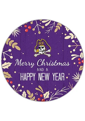 East Carolina Pirates Merry Christmas and New Year Circle Sign - Purple