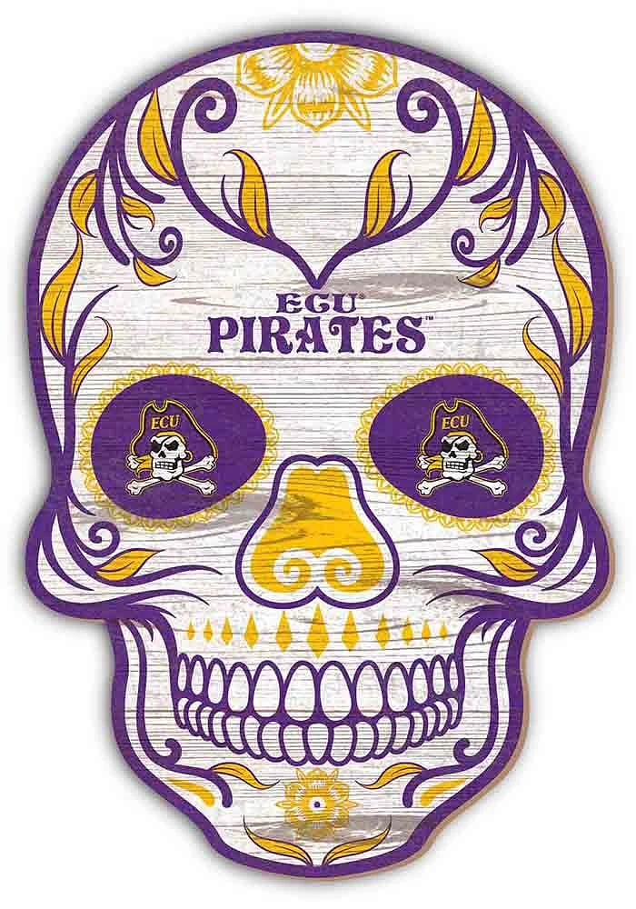 East Carolina Pirates 12 Inch Sugar Skull Sign - Purple