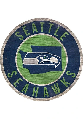 Seattle Seahawks 12 in Circle State Sign - Blue