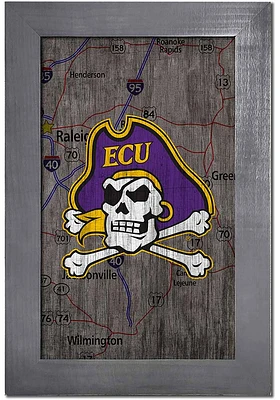 East Carolina Pirates City Map Sign - Purple