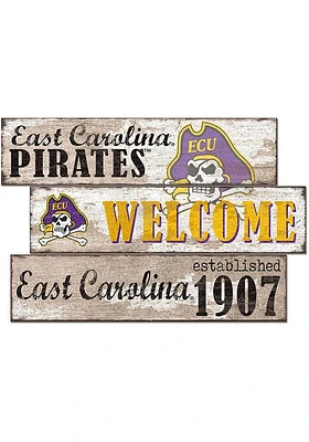East Carolina Pirates Welcome 3 Plank Sign - Purple