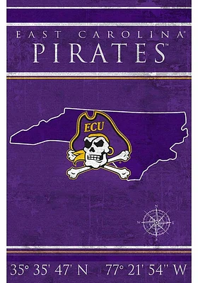 East Carolina Pirates Coordinates 17x26 Sign - Purple