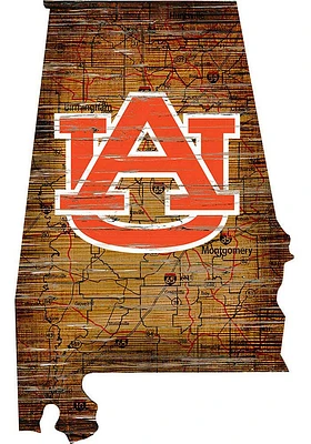 Auburn Tigers Distressed State 24 Inch Sign - Brown