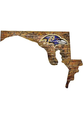 Baltimore Ravens Distressed State 24 Inch Sign - Brown