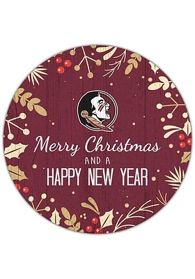 Florida State Seminoles Merry Christmas and New Year Circle Sign - Maroon
