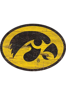 Iowa Hawkeyes Distressed Logo Cutout Sign - Black