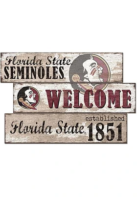 Florida State Seminoles Welcome 3 Plank Sign - Maroon