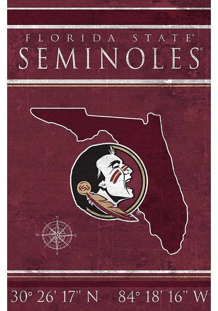 Florida State Seminoles Coordinates 17x26 Sign - Maroon