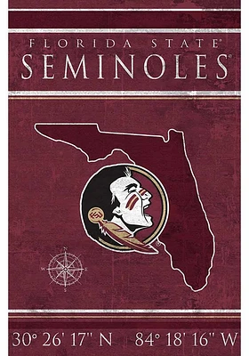 Florida State Seminoles Coordinates 17x26 Sign - Maroon