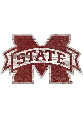 Mississippi State Bulldogs Distressed Logo Cutout Sign - Red