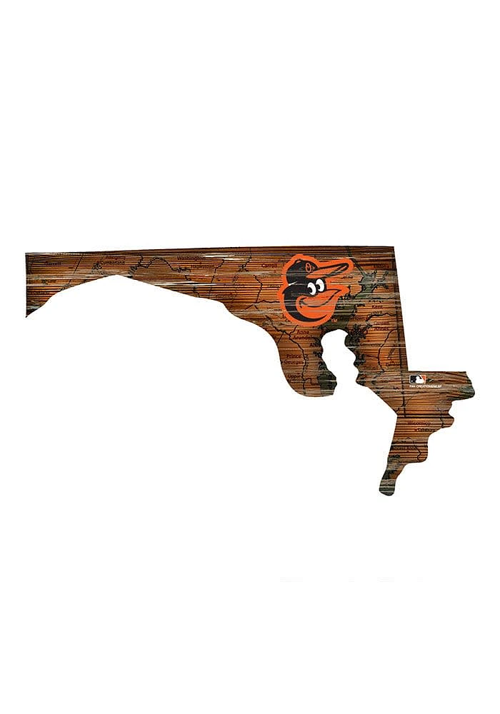 Baltimore Orioles Distressed State 24 Inch Sign - Brown
