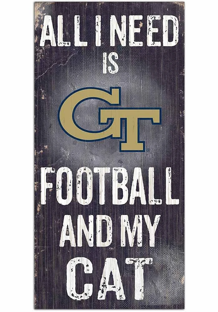 GA Tech Yellow Jackets Football and My Cat Sign - Blue