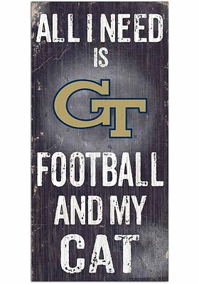 GA Tech Yellow Jackets Football and My Cat Sign - Blue