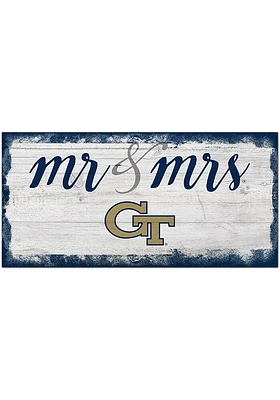 GA Tech Yellow Jackets Script Mr and Mrs Sign - Blue