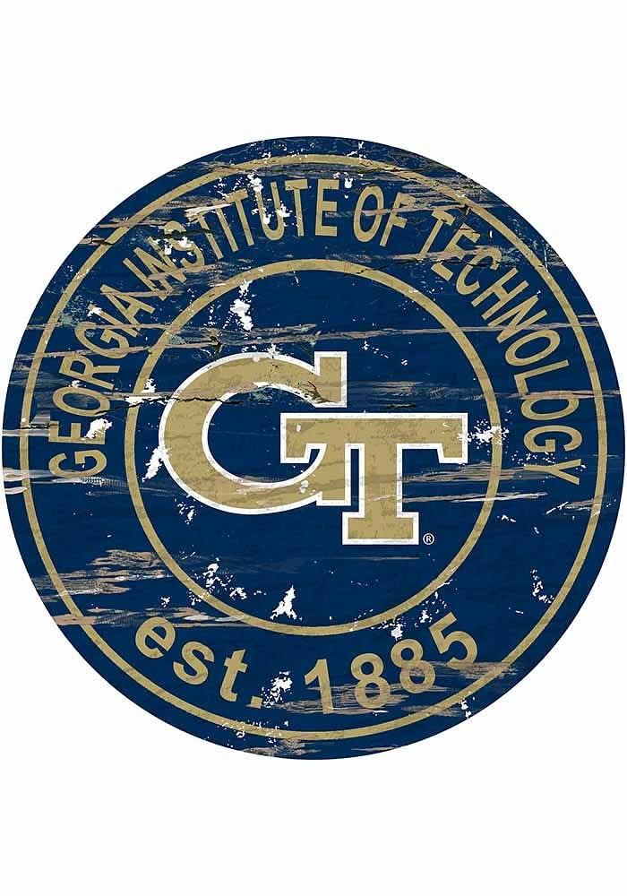 GA Tech Yellow Jackets Distressed Round Sign - Blue
