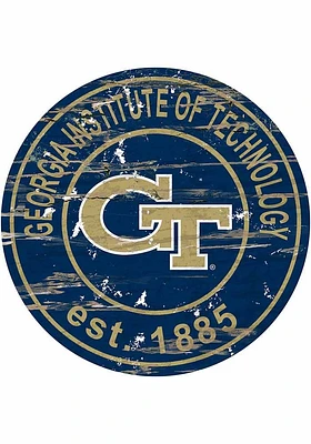 GA Tech Yellow Jackets Distressed Round Sign - Blue
