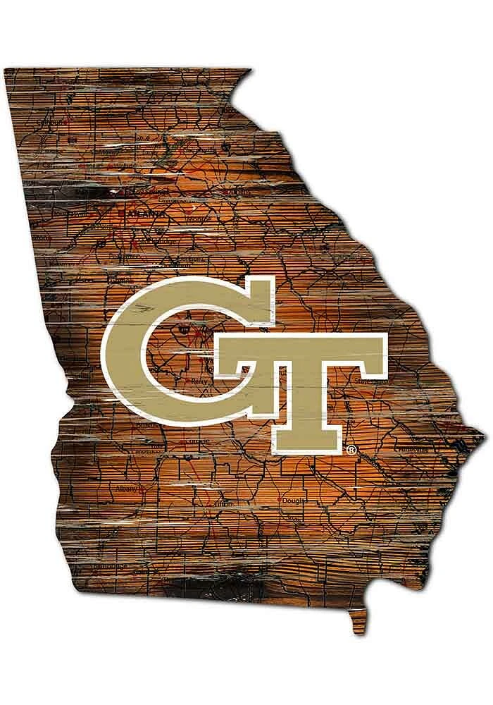 GA Tech Yellow Jackets Distressed State with Logo Sign - Blue