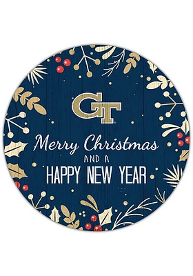 GA Tech Yellow Jackets Merry Christmas and New Year Circle Sign - Blue