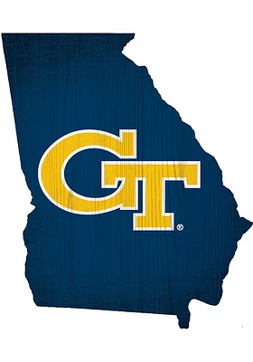 GA Tech Yellow Jackets State Cutout Sign - Blue