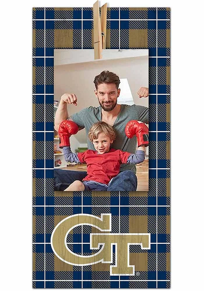 GA Tech Yellow Jackets Plaid Clothespin Sign - Blue