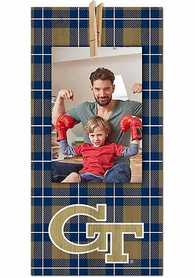 GA Tech Yellow Jackets Plaid Clothespin Sign - Blue