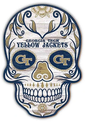 GA Tech Yellow Jackets 12 Inch Sugar Skull Sign - Blue