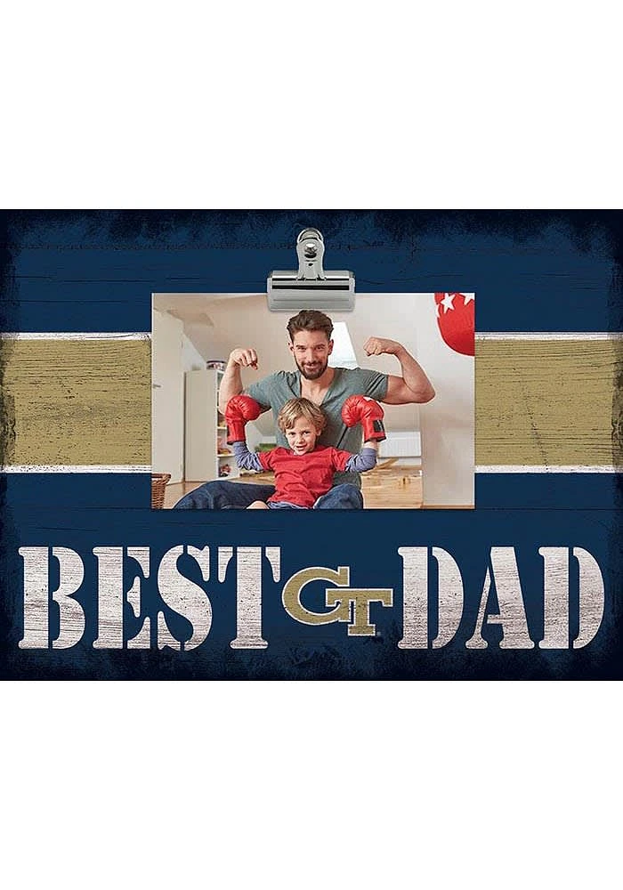 GA Tech Yellow Jackets Best Dad Striped Clip Picture Frame - Blue