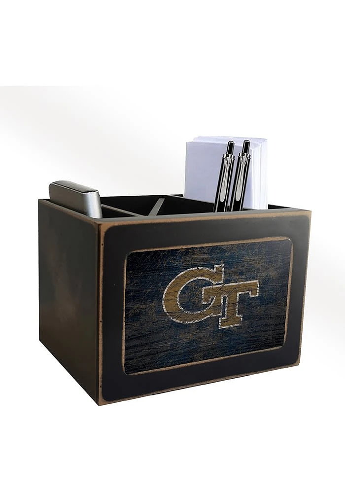 GA Tech Yellow Jackets Distressed Desktop Organizer Desk Accessory