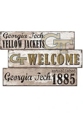 GA Tech Yellow Jackets Welcome 3 Plank Sign - Blue