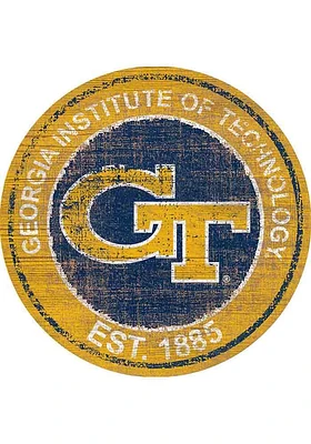 GA Tech Yellow Jackets Round Heritage Logo Sign - Blue