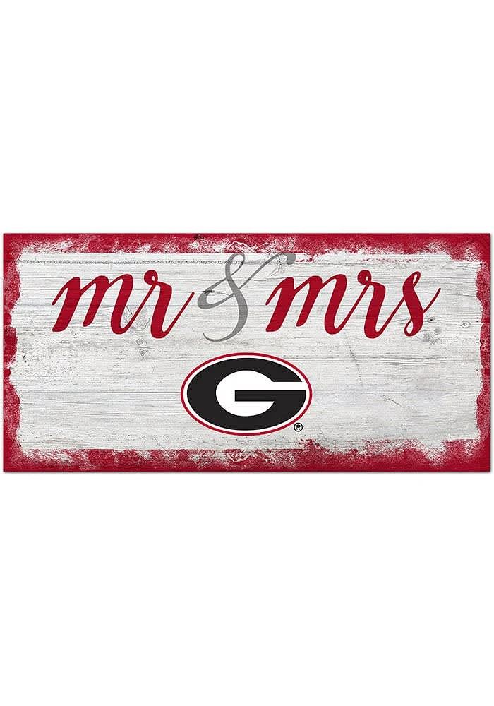 Georgia Bulldogs Script Mr and Mrs Sign - Red