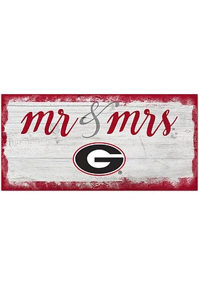 Georgia Bulldogs Script Mr and Mrs Sign - Red