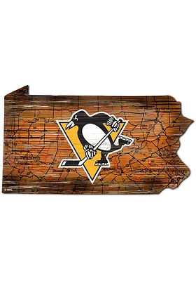 Pittsburgh Penguins 12 Mini Roadmap State Sign Sign - Black