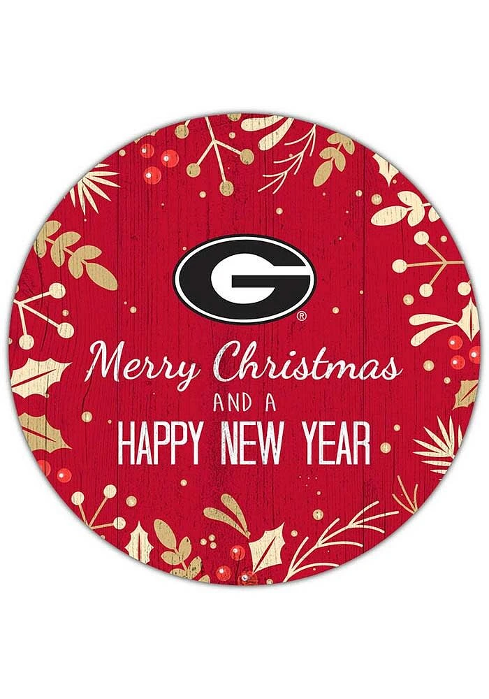 Georgia Bulldogs Merry Christmas and New Year Circle Sign - Red