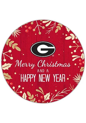 Georgia Bulldogs Merry Christmas and New Year Circle Sign - Red