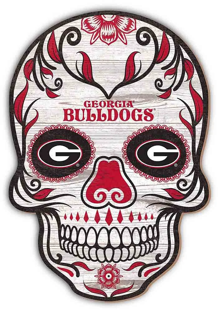 Georgia Bulldogs 12 Inch Sugar Skull Sign - Red