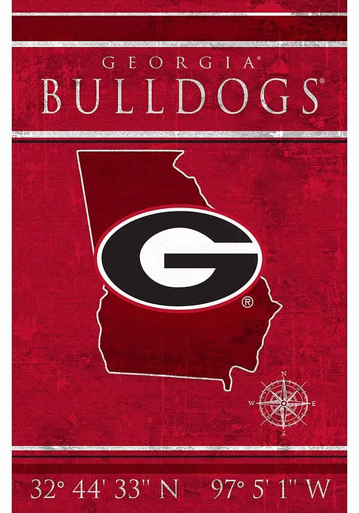 Georgia Bulldogs Coordinates 17x26 Sign - Red