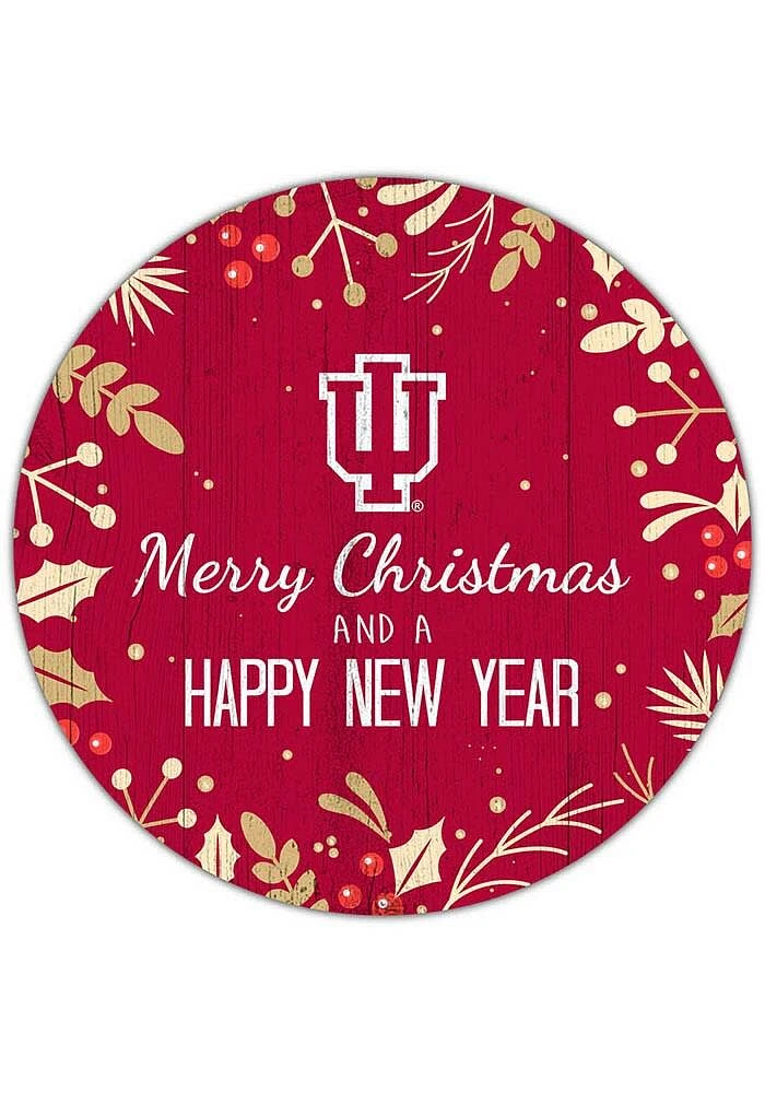 Indiana Hoosiers Merry Christmas and New Year Circle Sign - Red
